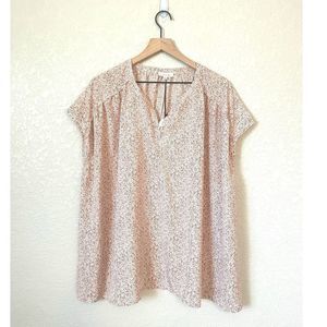 Cotton Bleu Size XL Short Sleeve White and Orange Patterned Blouse NWT